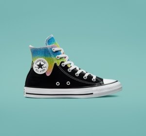 Black / Beige White Kids' Converse Chuck Taylor All Star Glitter Drip Canvas Shoes | WNK-471059