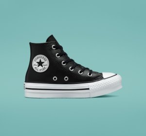 Black / Beige White / White Kids' Converse Chuck Taylor All Star Lift Leather Platform Shoes | GHP-905832