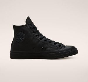 Black / Black / Black Women's Converse Chuck 70 Tonal Leather High Tops | MLO-349802