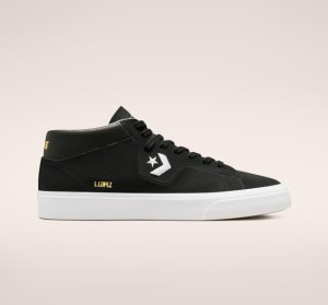 Black / Black / White Men's Converse CONS Louie Lopez Pro Mid Skate Shoes | JPM-328659