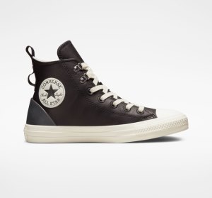 Black / Black Women's Converse Chuck Taylor All Star Leather High Tops | NLX-803549