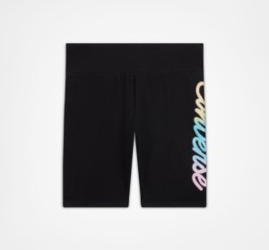 Black Kids' Converse Glitter Script Rise Bike Shorts | HSZ-809763