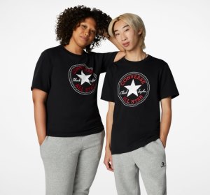 Black Men's Converse Go-To Chuck Taylor Classic Patch Standard Fit T Shirts | RFY-781023