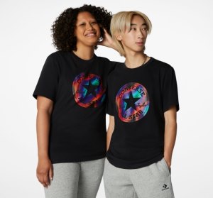 Black Men's Converse Go-To Chuck Taylor Patch Heat Map Standard Fit T Shirts | RLU-902617