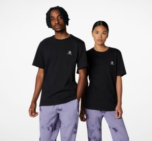 Black Men's Converse Go-To Embroidered Star Chevron Standard Fit T Shirts | JBH-496230