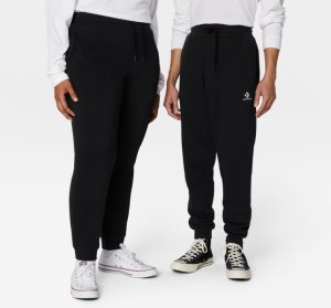 Black Men's Converse Go-To Embroidered Star Chevron Standard Fit Fleece Pants | TER-021859