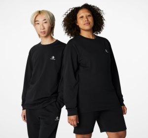 Black Men's Converse Go-To Embroidered Star Chevron Standard Fit T Shirts | USJ-042139