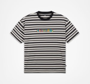 Black Men's Converse Striped Wordmark T Shirts | GJD-539061
