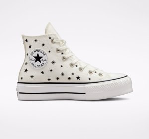 Black / Purple Women's Converse Chuck Taylor All Star Lift Embroidered Stars High Tops | NDU-034867