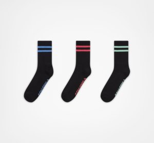 Black / Royal Black Women's Converse 3-Pack Classic Double Stripe Star Chevron Socks | RDJ-830649