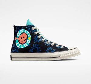 Black / Turquoise / Royal Women's Converse Chuck 70 Sunny Floral Canvas Shoes | LUW-019352