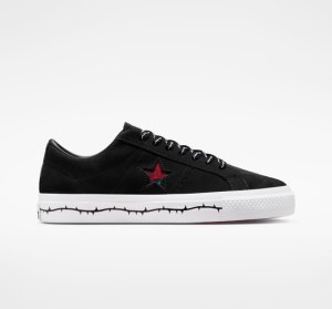 Black / White / Red Women's Converse CONS One Star Pro Roses Low Tops | HTW-038961