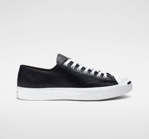 Black / White / White Men's Converse Jack Purcell Leather Canvas Shoes | YSW-307854