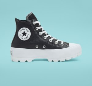 Black / White / White Women's Converse Chuck Taylor All Star Lugged Leather Leather Shoes | FDE-645309