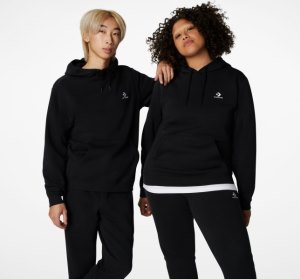 Black Women's Converse Go-To Embroidered Star Chevron Standard Fit Fleece Hoodie | PJO-470538