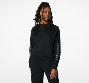 Black Women's Converse Knit Open Back Neck Sweatshirts | QYN-576392