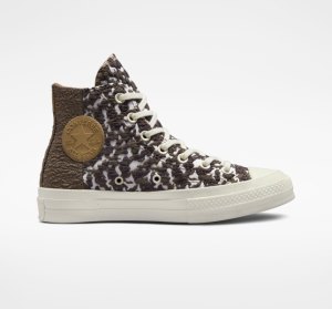 Brown / Dark Women's Converse Chuck 70 Split Upper Jacquard Camo High Tops | ZBJ-041362
