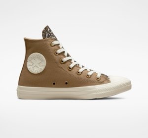 Brown / Dark Women's Converse Chuck Taylor All Star Jacquard Camo High Tops | MEG-369047
