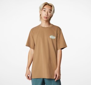 Brown Men's Converse Sticker Graphic T Shirts | RNZ-150467