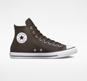 Brown / White / Black Women's Converse Chuck Taylor All Star Tumbled Leather High Tops | TOE-584901