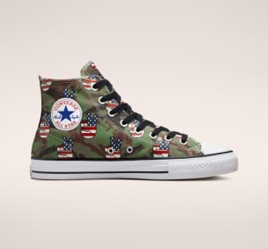 Grey Green / Navy Women's Converse Chuck Taylor All Star Pro Camo Peace Canvas Shoes | VOJ-380951
