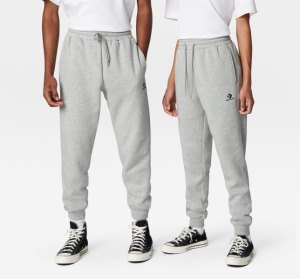 Grey Men's Converse Go-To Embroidered Star Chevron Standard Fit Fleece Sweatpants | UJX-378650