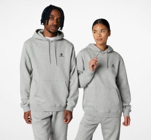 Grey Men's Converse Go-To Embroidered Star Chevron Standard Fit Fleece Hoodie | VAP-170938