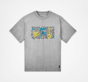 Grey Men's Converse Keith Haring Shapes T Shirts | UQB-749856