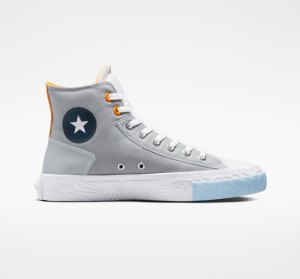 Grey / White / Orange Women's Converse Chuck Taylor Alt Star Reflective Shine High Tops | STP-810532