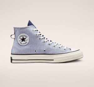 Indigo / Black Women's Converse Chuck 70 Crafted Stripe High Tops | DXV-097243