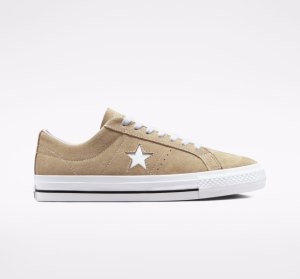 Khaki / Black / White Women's Converse One Star Pro Suede Low Tops | YFL-349760