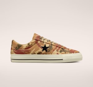 Khaki / Black Women's Converse One Star Pro Brushstroke Camo Leather Shoes | RHF-710953