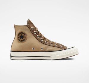 Khaki / Brown Men's Converse Chuck 70 Mixed Materials Canvas Shoes | PIR-602384