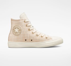 Light Gold Women's Converse Chuck Taylor All Star Houndstooth Shine High Tops | LCF-297416