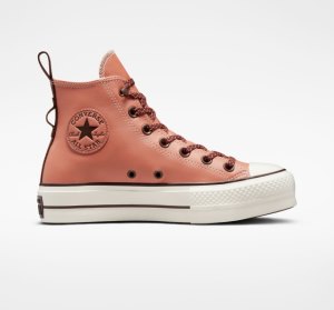 Pink / Dark Women's Converse Chuck Taylor All Star Lift Tonal Leather Platform Shoes | DYF-826091