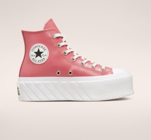 Pink / White Women's Converse Chuck Taylor All Star Lift 2X Leather Platform Shoes | FUG-890654