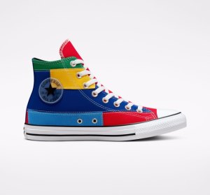 Red / Blue Men's Converse Chuck Taylor All Star Patchwork Canvas Shoes | XQL-463701