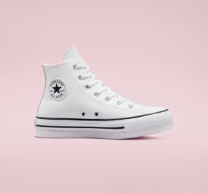 White / Beige White / Black Kids' Converse Chuck Taylor All Star Lift Leather Platform Shoes | LGT-908734