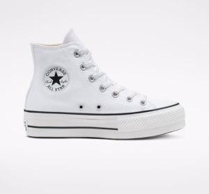 White / Black / White Women's Converse Chuck Taylor All Star Lift Canvas Shoes | DMB-260739