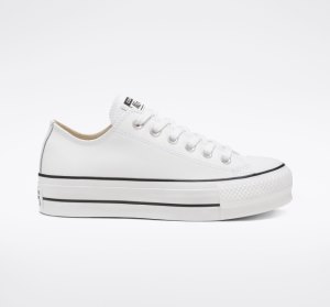 White / Black / White Women's Converse Chuck Taylor All Star Lift Leather Leather Shoes | MZI-041697