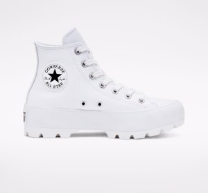 White / Black / White Women's Converse Chuck Taylor All Star Lugged Leather Leather Shoes | RZF-180794