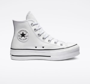 White / Black / White Women's Converse Chuck Taylor All Star Lift Leather Leather Shoes | YZC-984730