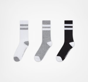 White / Grey / Black Women's Converse 3-Pack Classic Double Stripe Socks | FMN-489265