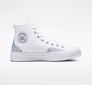 White / Indigo Women's Converse Chuck 70 Stitched Canvas Shoes | OCN-462085