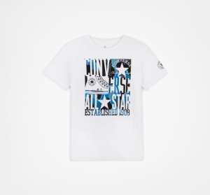 White Kids' Converse Camo Logo Stack T Shirts | EKA-012437