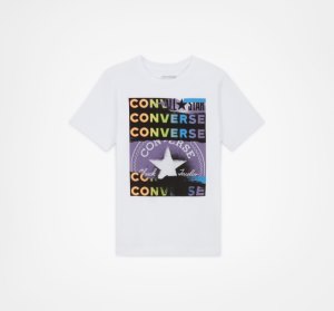 White Kids' Converse Logo Mixup Graphic T Shirts | UHV-903671