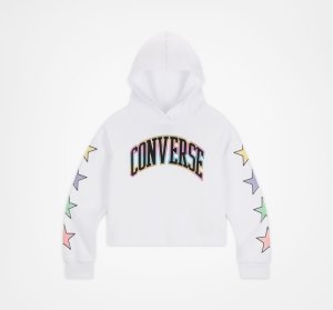 White Kids' Converse Shine Raglan Pullover Hoodie | EAP-840576