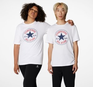 White Men's Converse Go-To Chuck Taylor Classic Patch Standard Fit T Shirts | VQJ-573824