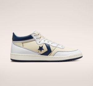 White / Navy Men's Converse CONS Fastbreak Pro Sage Leather Shoes | LDQ-980164