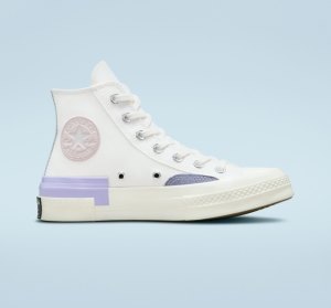 White / Purple Women's Converse Chuck 70 Pop Layers Canvas Shoes | ZJR-037596